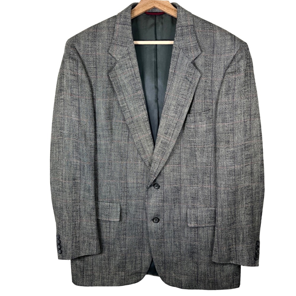 Hart Schaffner Marx Mens Grey Herringbone Windowpane Blazer Sport Coat 44L